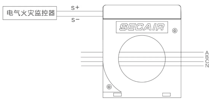 J-SCM41(160)剩余電流式<a href=http://www.sqsdw.com/dianqihuozai/ target=_blank class=infotextkey>電氣火災(zāi)監(jiān)控</a>探測器接線圖